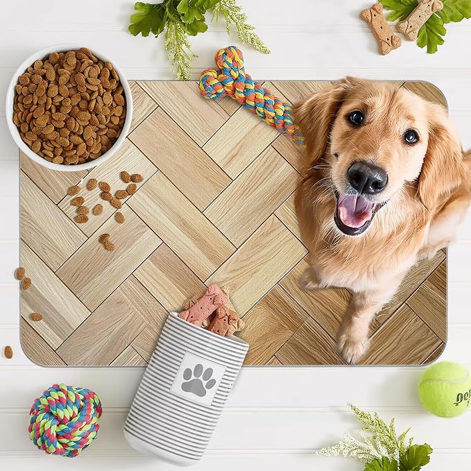 Vintage Wooden Dog Cat Food Mat, Boho Absorbent Pet Feeding Mat - Image 7