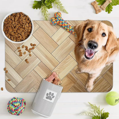 Vintage Wooden Dog Cat Food Mat, Boho Absorbent Pet Feeding Mat - Image 7