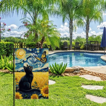 Spring Summer Garden Flag Van Gogh Starry Night Black Cat Banner - Image 6