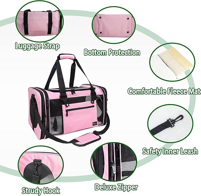 Soft-Sided Pet Carrier for Cats Small Dogs of 15 Lbs Medium Pink - Image 8