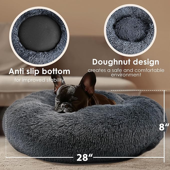 28in Large Dog Bed, Medium Size Dog and Cats, Calming Donut Bed - Image 3
