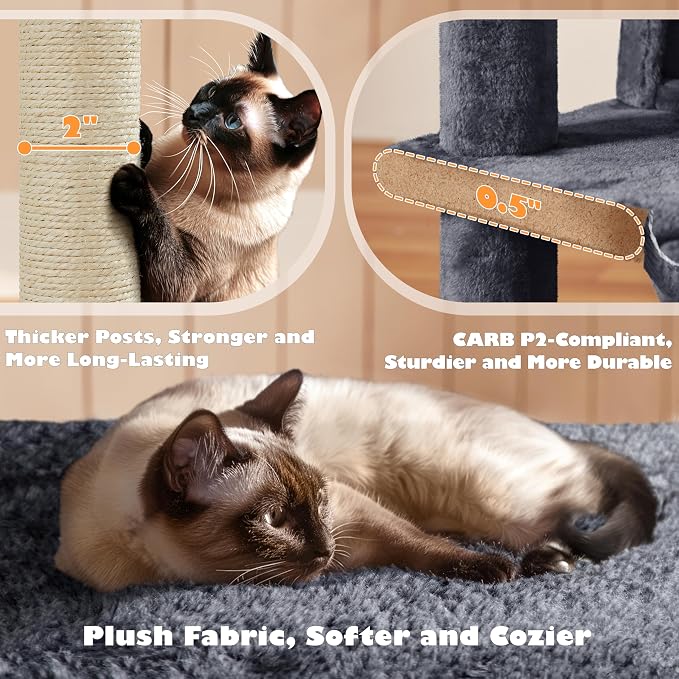 Yaheetech 54in Cat Tree, 2 Cozy Caves, Scratching Posts, Climbing Ladder - Image 6