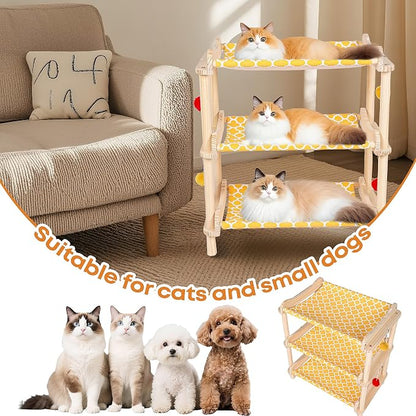 Large 3-Layer Cat Hammock Bed, Breathable Washable Covers, Wooden Pet Furniture - Image 8