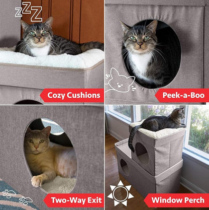Kitty City Large Stackable Cat Condo & Cube House, Modular Indoor Cat Furniture - Image 3