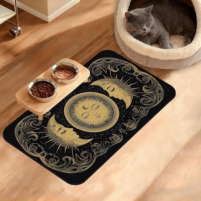 Dog Bowl Mat, Moon Sun Pet Feeding Mat by Unknown