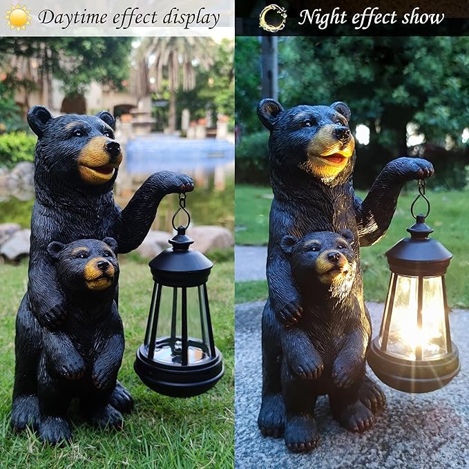 Black Bear Solar Lantern Garden Statues，Loving Bear Figurine Lights - Image 4
