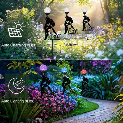 Solar Dog Light Outdoor Decorative, Metal Black Dog&Cat Silhouette Solar Garden - Image 2