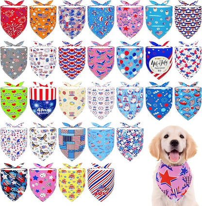 30 Pcs Patriotic Small Dog Bandanas Bulk 25 Inch Independence Day Dogs Bandana by Bestwishforyou
