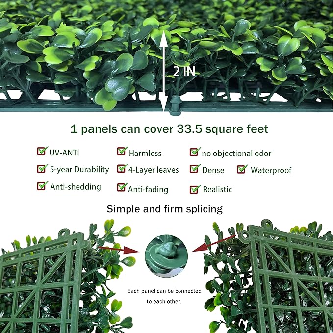 Artificial Boxwood Roll: 40x120 in UV-Anti Faux Ivy Boxwood Hedge Leaf Grass - Image 3