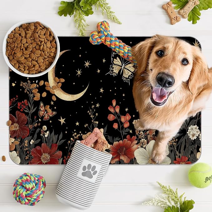Moon Butterfly Pet Feeding Mat, Vintage Garden Luxury Absorbent Quick-Dry Cat - Image 7