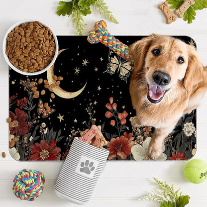 Moon Butterfly Pet Feeding Mat, Vintage Garden Luxury Absorbent Quick-Dry Cat - Image 7