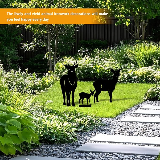 3 Pack Deer Metal Garden Decorative Stakes, Weather Proof Silhouette Statues - Image 6