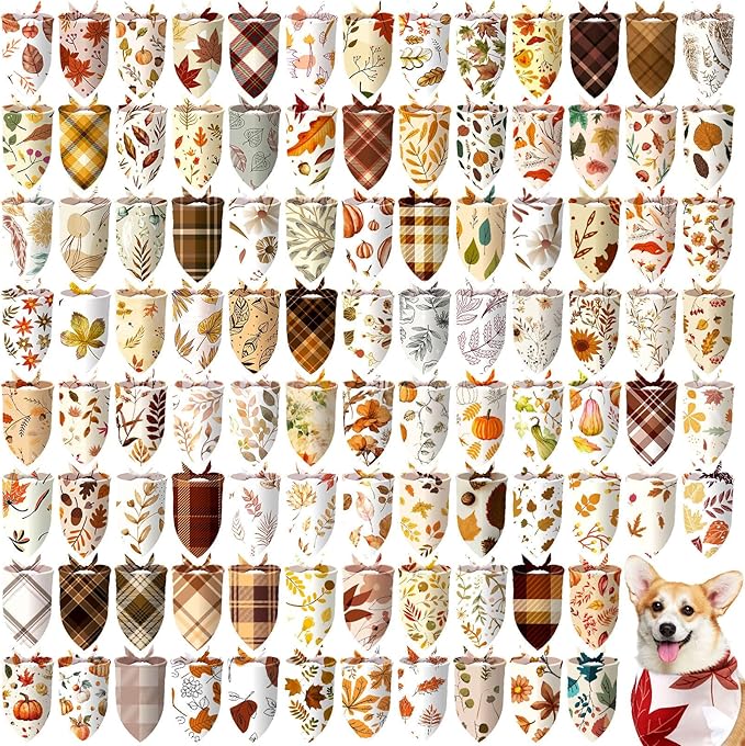 100 Pcs Fall Dog Bandanas Bulk Thanksgiving Pet Bibs Triangle Scarf Autumn Pet by Huhumy