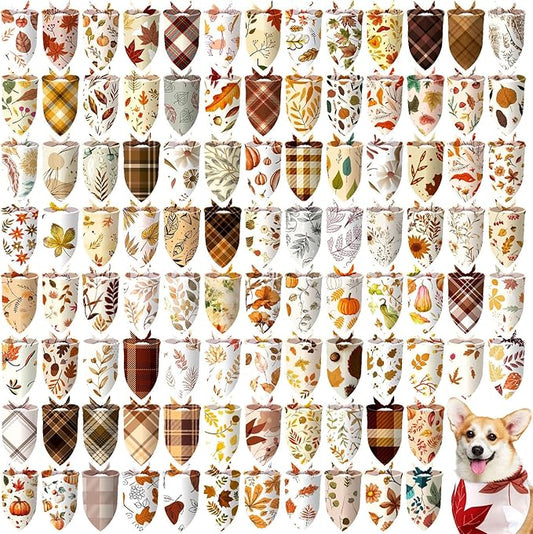 100 Pcs Fall Dog Bandanas Bulk Thanksgiving Pet Bibs Triangle Scarf Autumn Pet by Huhumy