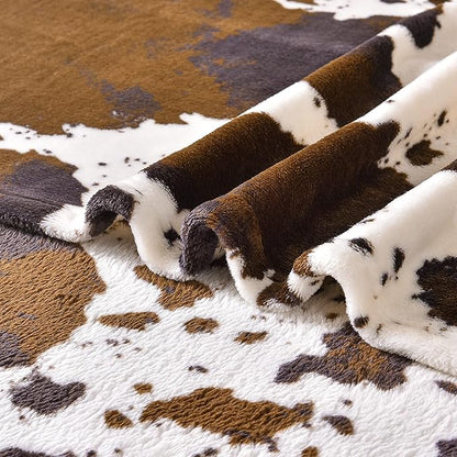 Bnuitland Brown Cow Print Flannel Throw Blanket - Image 6