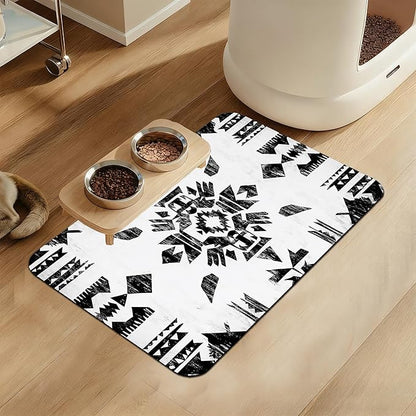 Black Boho Art Dog Food Mat–Christmas Stocking Absorbent Quick Dry Feeding by LUTASER