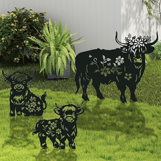 Highland Cow Metal Garden Stakes Yard Decor, Lawn Ornaments Outdoor, Yard Art - Image 5