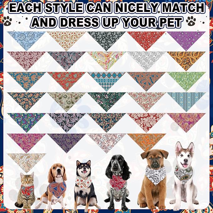 Aliceset 180 Pcs Paisley Dog Bandana Bulk Retro Bandanas - Image 3