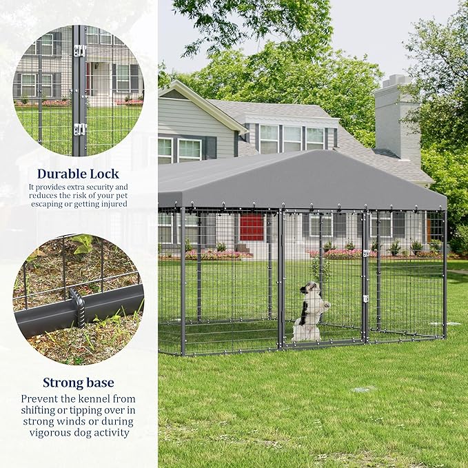 Kullavik 10x10x6 FT Large Outdoor Dog Kennel, Anti-Rust Galvanized Steel Dog Pen - Image 4