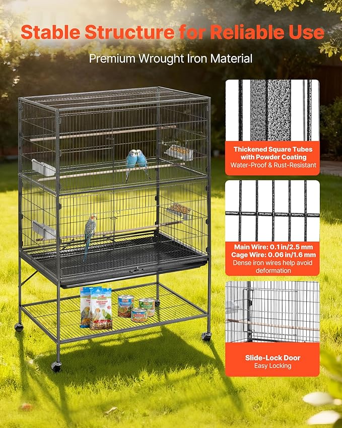 VEVOR Bird Cage, 36.6 x 22.8 x 59.5 inch, Flat Top, Wrought Iron Bird Flight - Image 3