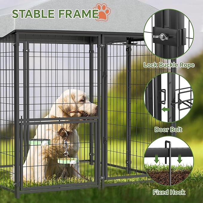Mr IRONSTONE Outdoor Dog Kennel Heavy Duty Metal Dog Enclosure - Image 5