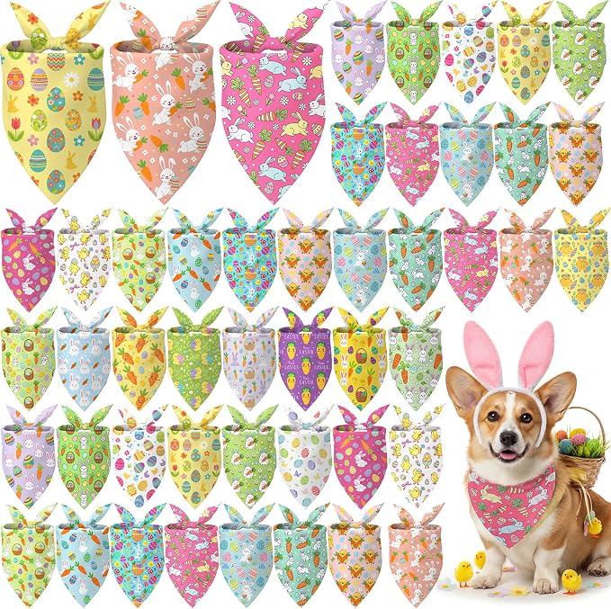 Abbylike 50 Pcs Easter Dog Bandanas Bulk Bunny Egg Carrot Bandanas by Abbylike
