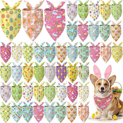 Abbylike 50 Pcs Easter Dog Bandanas Bulk Bunny Egg Carrot Bandanas by Abbylike