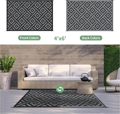 GENIMO Outdoor Rug 4x6 Waterproof, Reversible Mats, Outdoor Area Rug, Plastic - Image 4