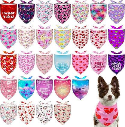 30 Pack Valentines Day Dog Bandanas Bulk by Bestwishforyou