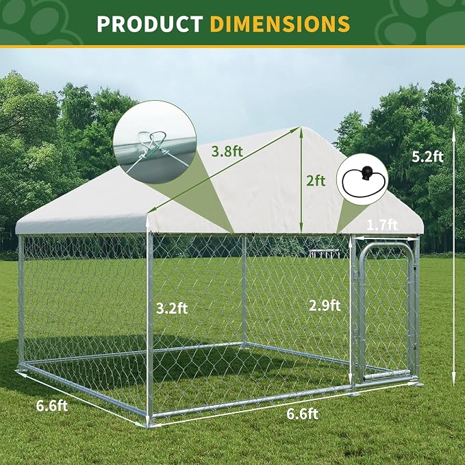 LotFun Large Outdoor Dog Kennel, 6.6 x 6.6 FT Heavy Duty Dog Enclosure - Image 6