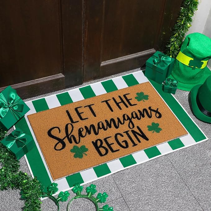 Tinideya 2 Pcs Irish Festival Door Mat Fest Welcome Non Slip Coir Mats - Image 2