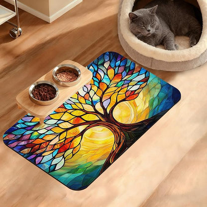 Tree of Life Feeding Mat, Colorful Tree Absorbent Quick-Dry Cat Dog Food and by Unknown