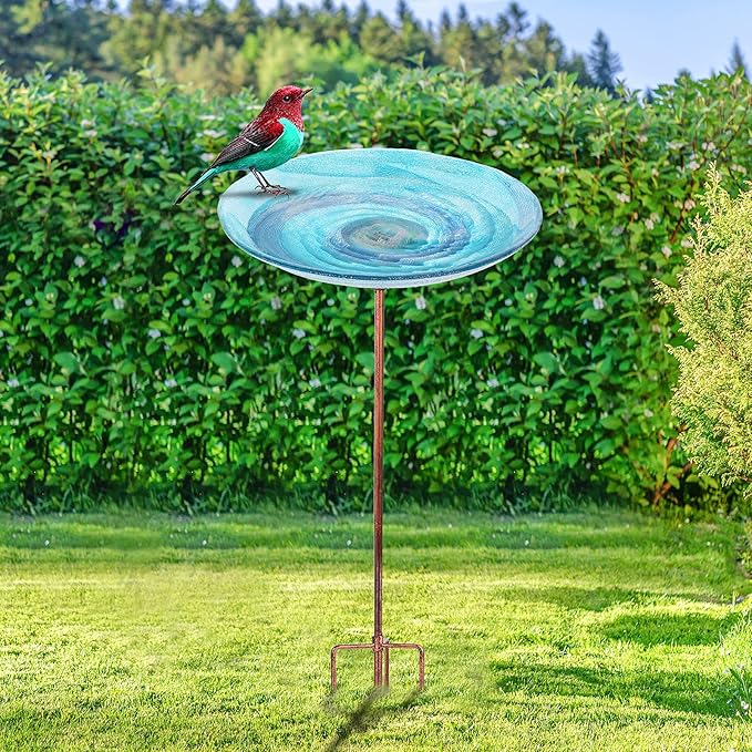 VCUTEKA Outdoor BirdBath Glass Bird Bath Garden Bird Feeder - Image 2