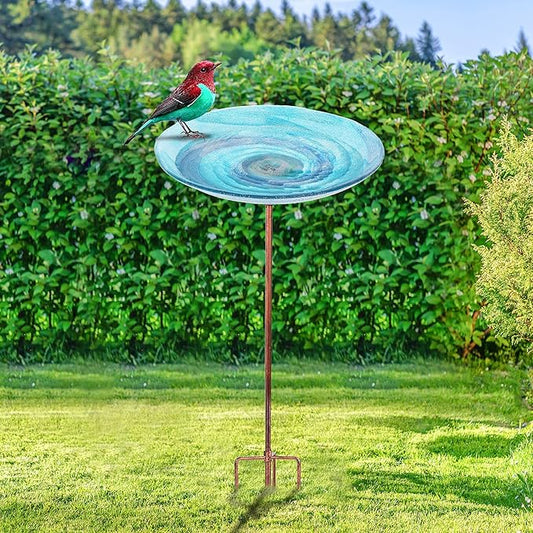 VCUTEKA Outdoor BirdBath Glass Bird Bath Garden Bird Feeder - Image 2