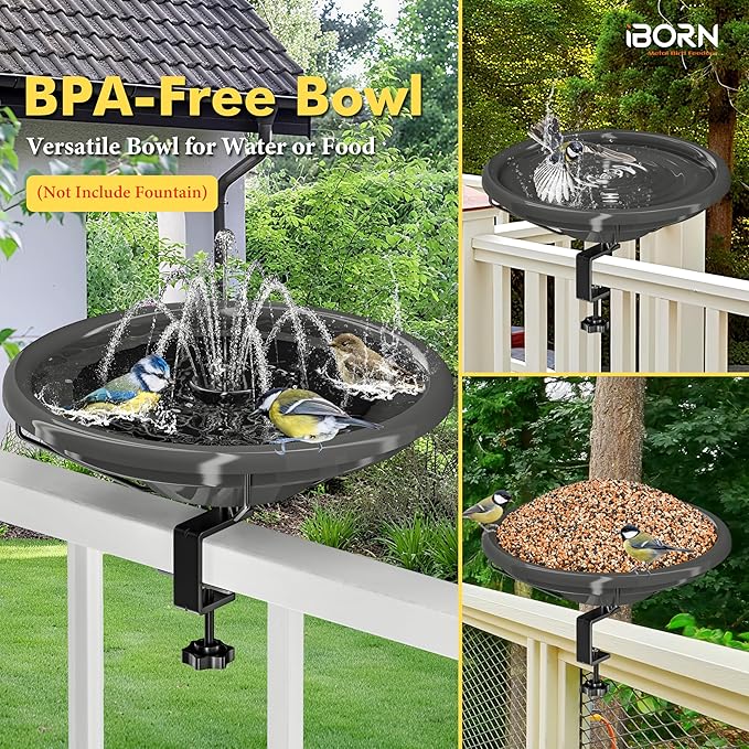 iBorn Bird Bath, Deck Mounted Bird Baths 12inch, Birdbath - Image 4