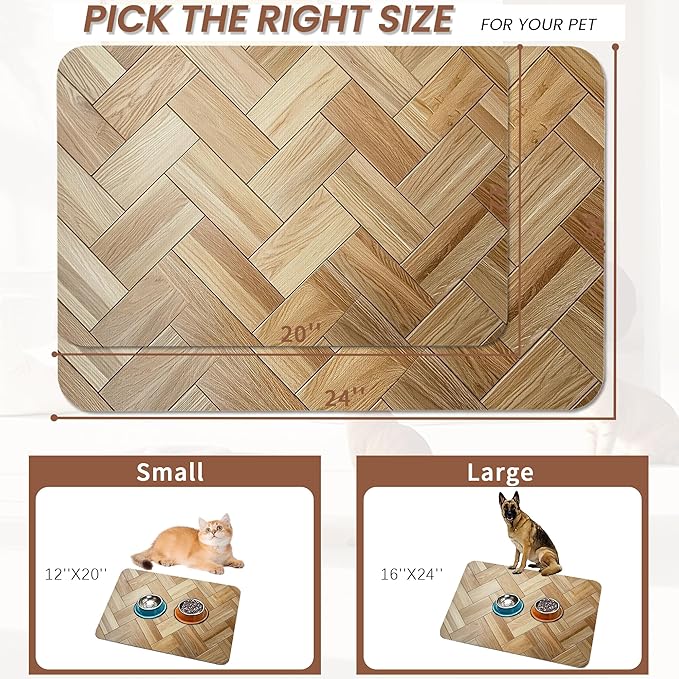 Vintage Wooden Dog Cat Food Mat, Boho Absorbent Pet Feeding Mat - Image 2