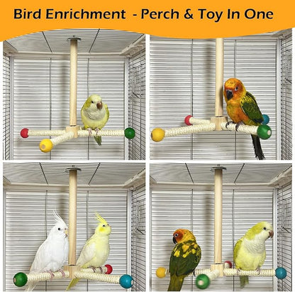 Large Bird Stand Perch Toy for Cage, Interactive Spinning Toys, Wooden Exercise - Image 6