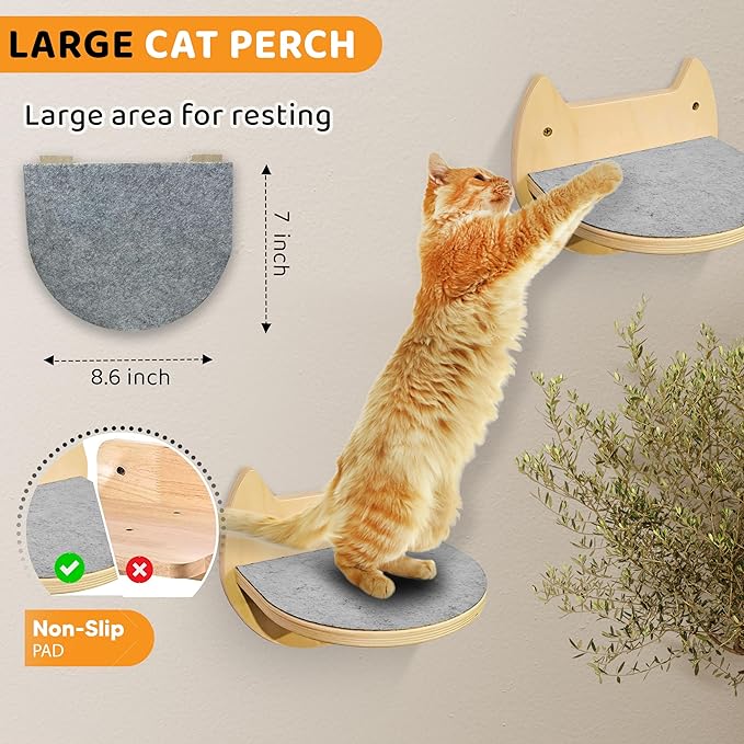 Cat Wall Shelves with 3 Steps – Modern Wood Wall Mounted Furniture, Climber & - Image 5