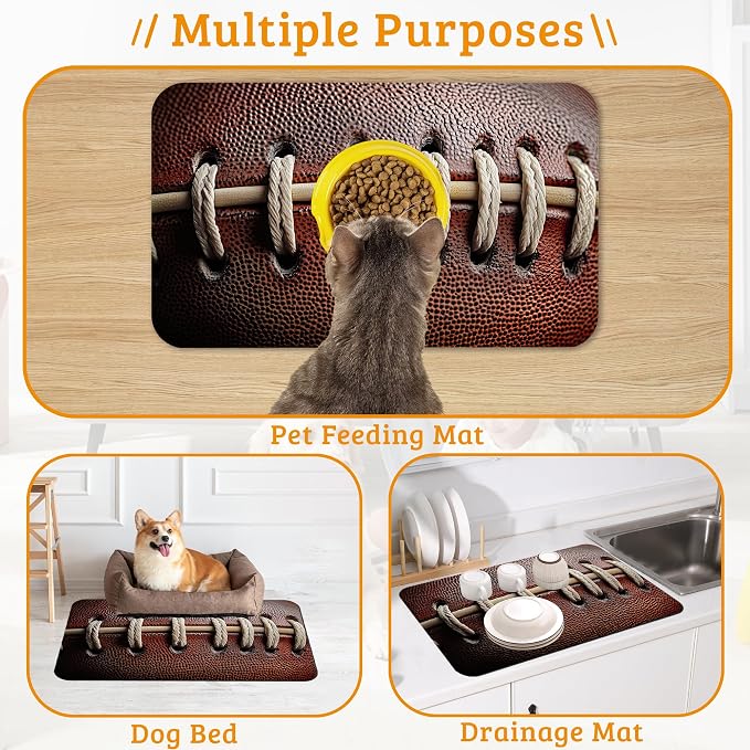 Football Texture Feeding Mat, Laces Stripes Absorbent Quick-Dry Cat Dog Food - Image 7