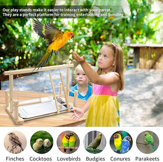 Natural Wood Bird Playground Parrot Perch Playstand Play Gym Stand Playpen - Image 2
