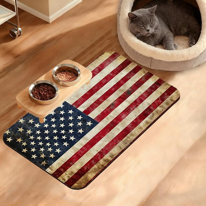 Retro Flag Dog Cat Food Mat, Absorbent Waterproof Placemat by Unknown