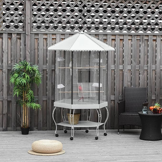 PawHut 44" Hexagon Covered Canopy Portable Aviary Flight Bird Cage - Image 6