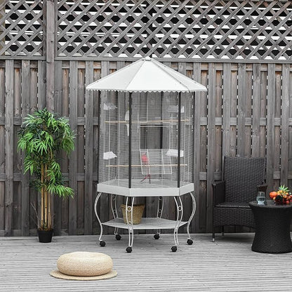 PawHut 44" Hexagon Covered Canopy Portable Aviary Flight Bird Cage - Image 6