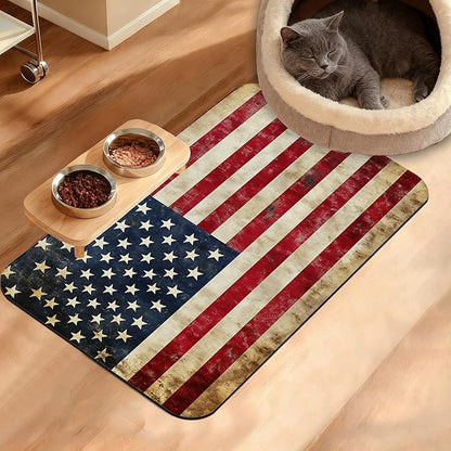 Retro Flag Dog Cat Food Mat, Absorbent Waterproof Placemat by Unknown
