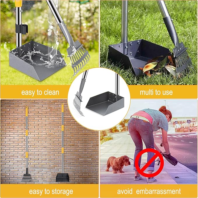 Niubya Pooper Scooper for Dogs, Metal Poop Scooper Tray and Rake Set - Image 5