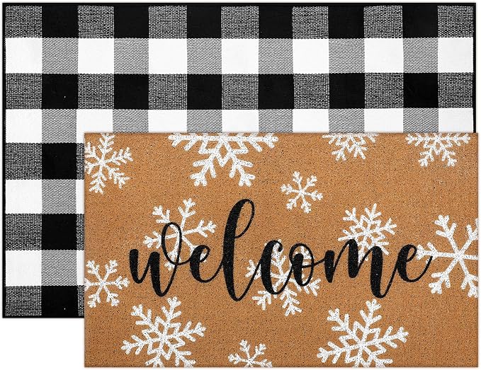 Tinideya 2 Pcs Winter Door Mat Outdoor Snowflake Welcome Mats by Tinideya