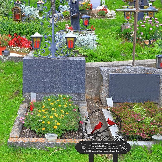 Cardinal Grave Decorations for Cemetery, Metal Memorial Stakes Grave - Image 3