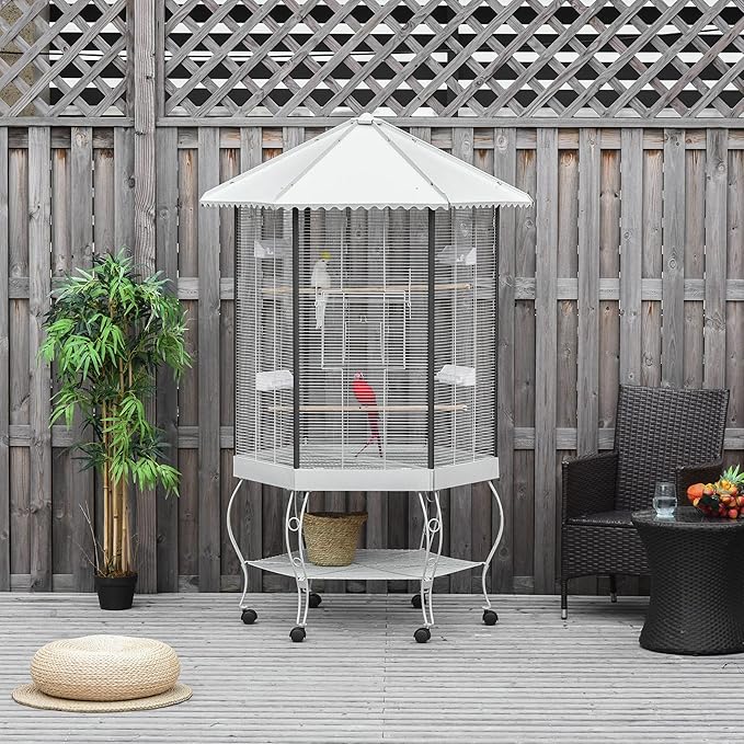 PawHut 44" Hexagon Covered Canopy Portable Aviary Flight Bird Cage - Image 2