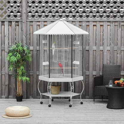 PawHut 44" Hexagon Covered Canopy Portable Aviary Flight Bird Cage - Image 2