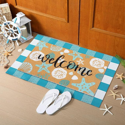 Tinideya 2 Pcs Summer Door Mat Coastal Beach Welcome Non Slip Coir Mats Sea - Image 6